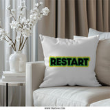 Restart Pillow, Motivational Decor, Word Art Cushion, Inspirational Pillow, Gift Idea, Home Accent, Modern Design Pillow - Tawshia