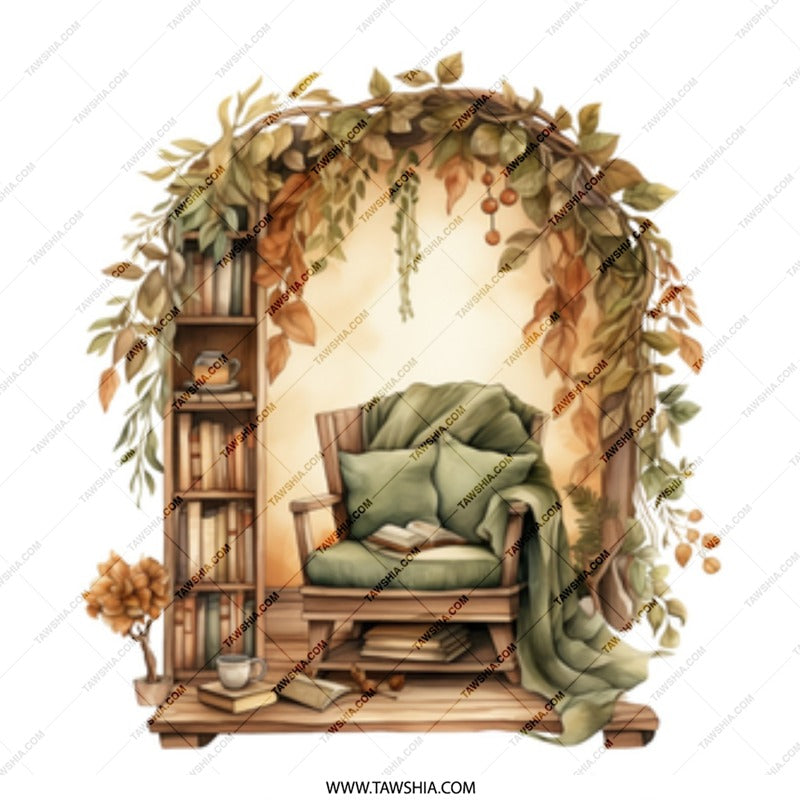 Cozy Reading Nook Mug, Book Lover Gift, Autumn Leaves Coffee Mug, Literary Mug, Home Decor Mug, Gift for Reader, Relaxing Mug, Bookworm Mug - Tawshia