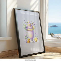 Lavender Lemonade Wall Art, Honeycomb Decor, Whimsical Kitchen Print, Sweet Drink Illustration, Purple Yellow Home Decor, Modern Wall Decor - Tawshia