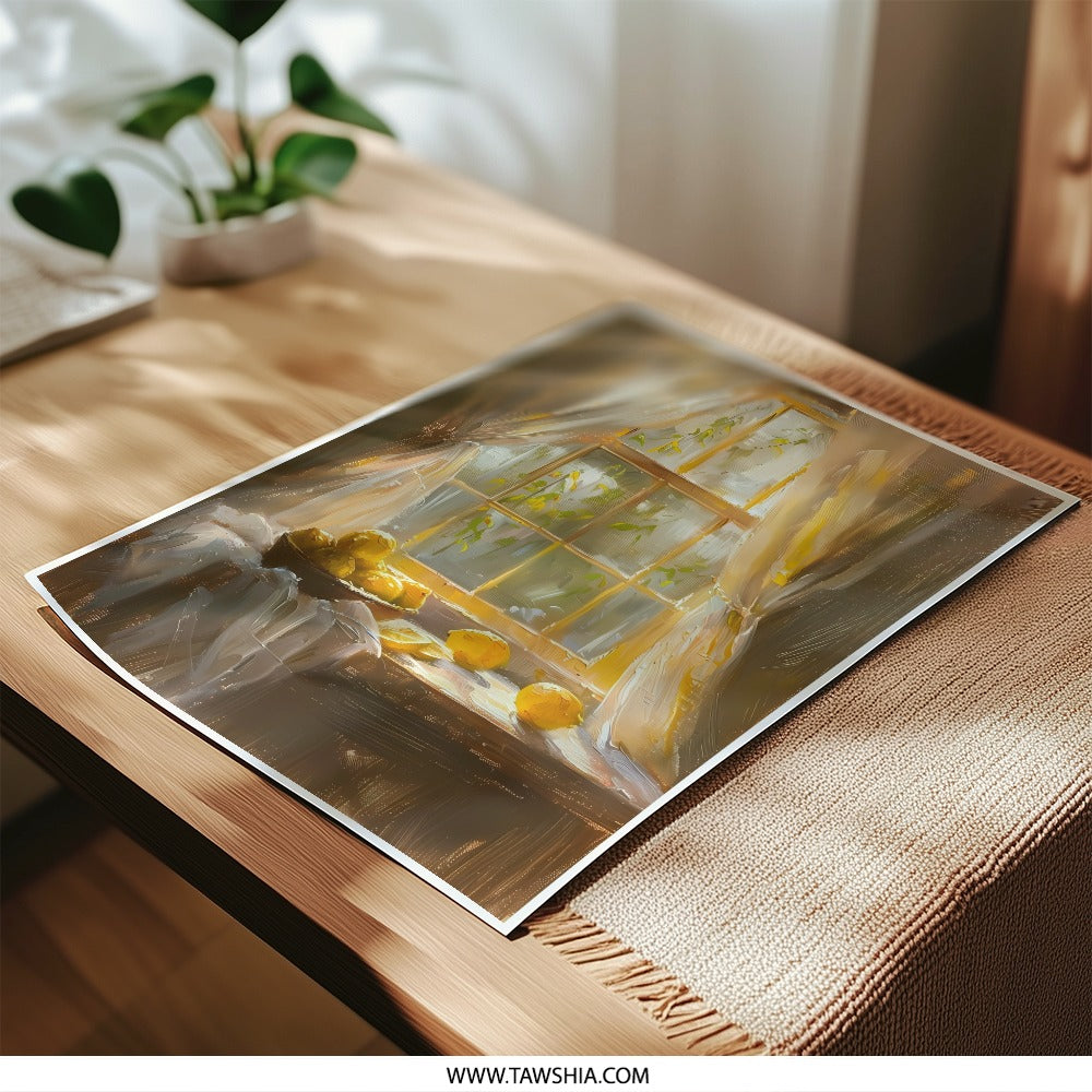 Lemon Still Life Photographic Print, Kitchen Wall Art, Fruit Art Print, Window Scene, Sunny Interior Decor, Home Decor Art Print - Tawshia