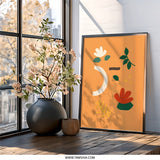 Abstract Botanical Wall Art, Modern Floral Print, Minimalist Art, Orange Wall Decor, Home Decor, Trendy Art Prints, Unique Wall Art - Tawshia