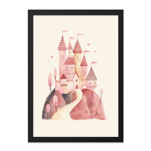 Pink Castle Wall Art, Watercolor Castle Print, Girls Room Decor, Fantasy Castle Art, Princess Castle Wall Decor - Tawshia