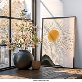 Minimalist Sun Wall Art, Boho Landscape Print, Abstract Mountain Scenery, Celestial Wall Decor, Modern Home Art, Living Room Decor - Tawshia