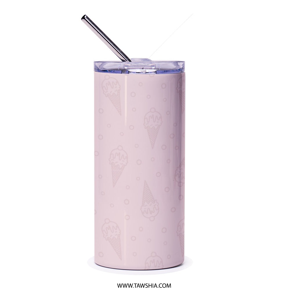 Pink Ice Cream Tumbler, Cute Foodie Gift, Stainless Steel Tumbler, Dessert Lover Gift, Cold Drink Tumbler, Summer Drinkware, Travel Mug - Tawshia