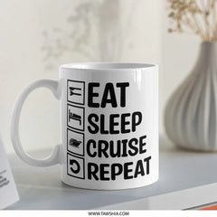 Eat Sleep Cruise Repeat Mug, Cruise Lover Gift, Vacation Mug, Cruise Ship Mug, Ocean Trip Gift, Boating Mug - Tawshia