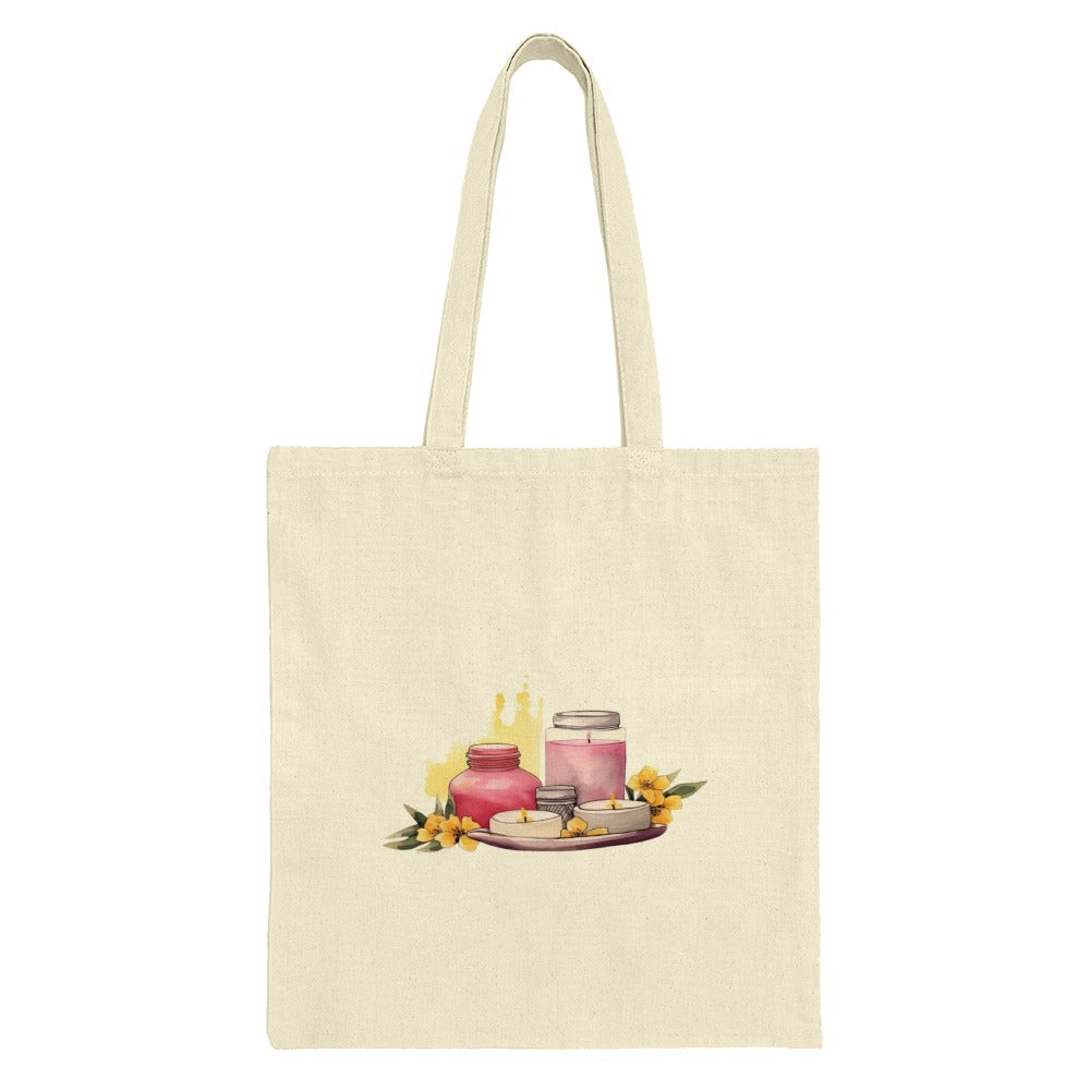 Candles Tote Bag, Spa Day Aesthetic Bag, Floral Tote, Relaxing Gift Idea, Self Care Gift, Meditation Tote, Unique Design Tote, Everyday Bag - Tawshia