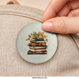 Stack of Books Pinback Button, Autumn Leaves, Reader Gift, Fall Decor, Book Lover Gift, Academic Aesthetic, Cozy Season Accessories - Tawshia
