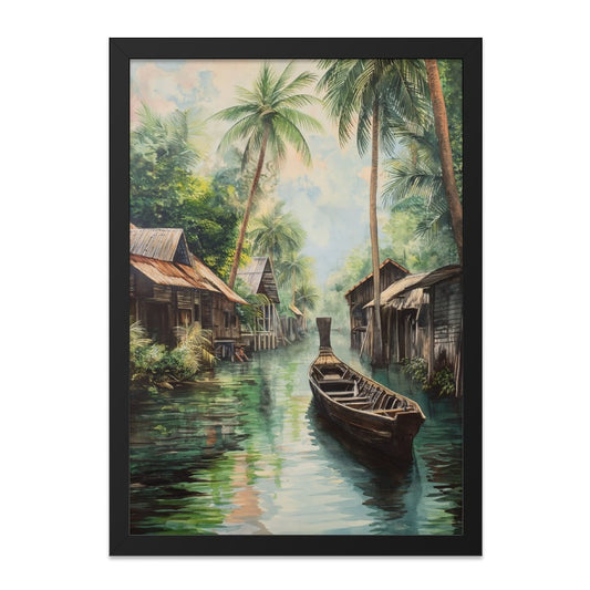 Tropical Village Wall Art, Boat House Print, Watercolor Landscape Painting, Asian Village Scenery, Tropical Decor, Home Decor, Gift Idea - Tawshia
