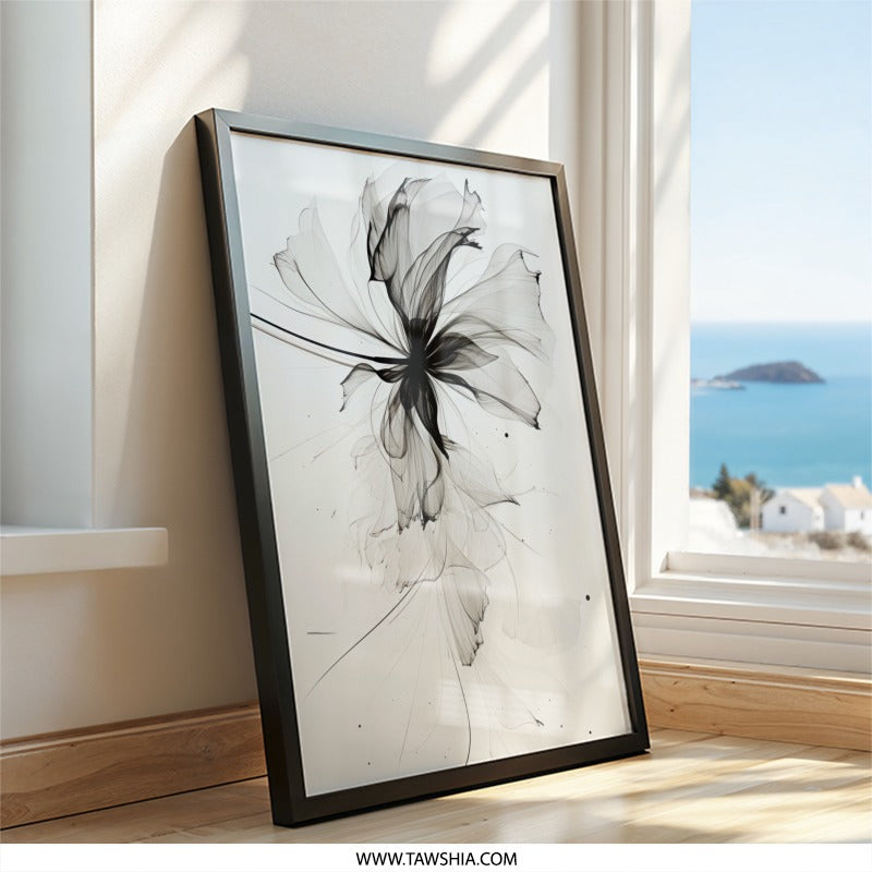 Abstract Floral Wall Art, Monochrome Flower Print, Modern Home Decor, Botanical Wall Hanging, Minimalist Art Print, Elegant Flower Artwork - Tawshia