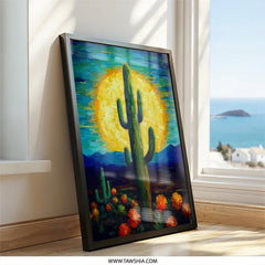 Desert Cactus Wall Art, Southwest Decor, Orange Flower Art, Prickly Pear Cactus Print, Desert Landscape Painting, Modern Wall Decor - Tawshia
