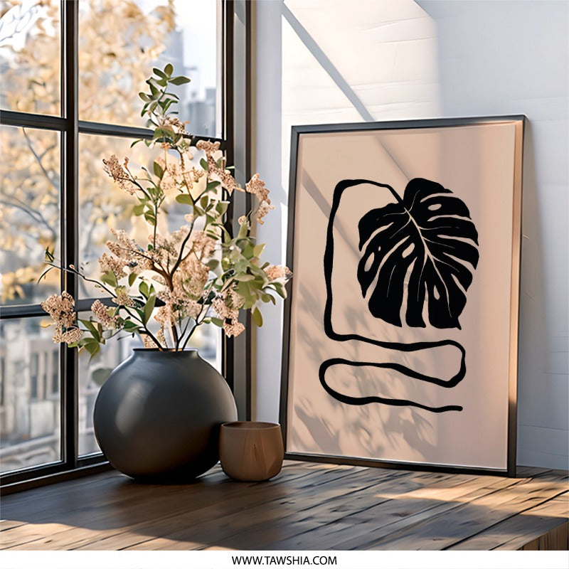 Monstera Leaf Wall Art, Minimalist Plant Art Print, Tropical Home Decor, Modern Botanical Artwork, Aesthetic Art for Living Room - Tawshia