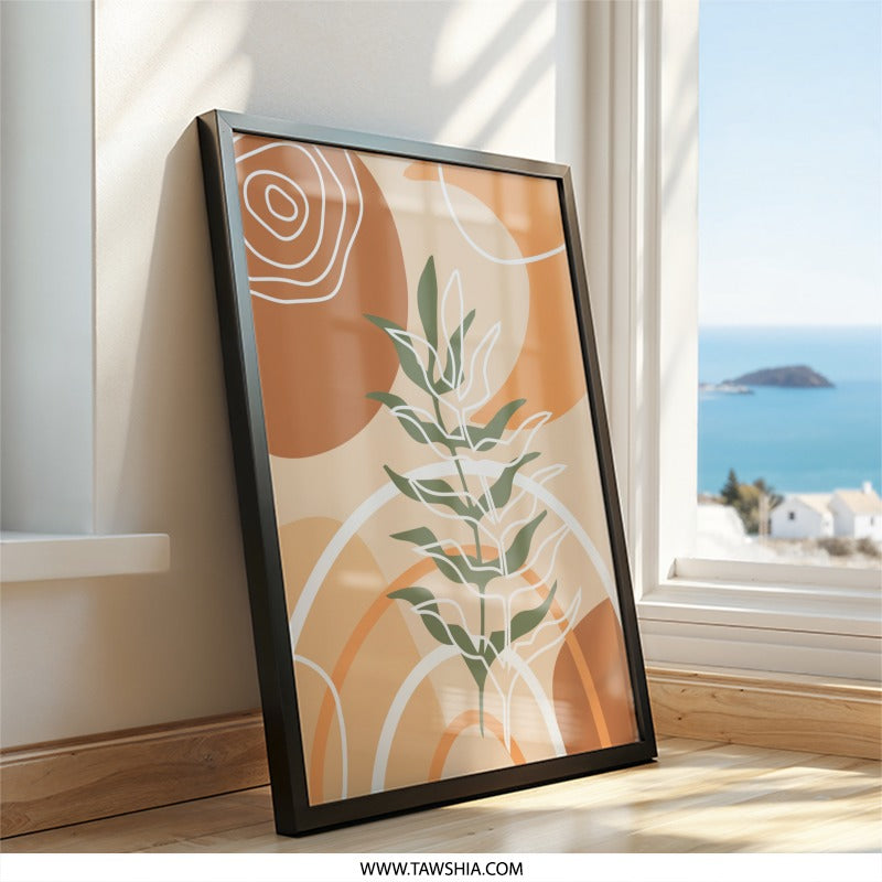 Abstract Botanical Wall Art, Boho Leaf Print, Modern Home Decor, Neutral Tones Art, Framed Art Print, Minimalist Artwork - Tawshia