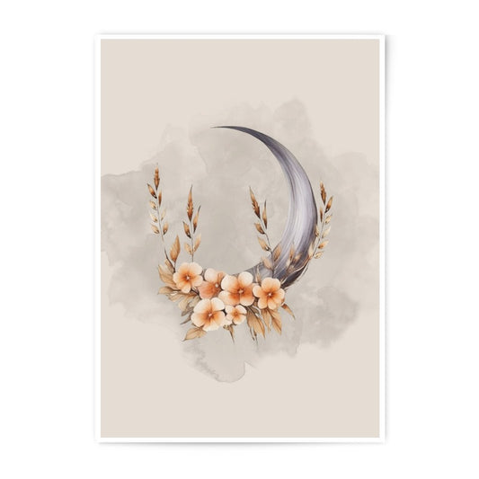 Floral Moon Photographic Print, Crescent Moon Art, Celestial Decor, Watercolor Moon Print, Flower Art Print, Nursery Art Print, Wall Art - Tawshia