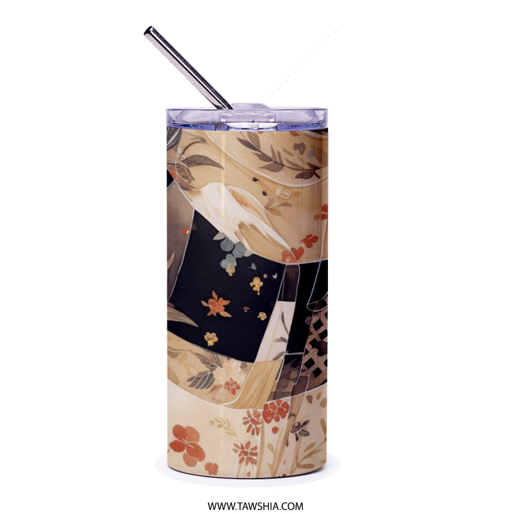 Floral Tumbler, White Dove Design, Elegant Drinkware, Stylish Tumbler, Unique Gift, Modern Cup, Bird Tumbler, Floral Patterned Tumbler - Tawshia