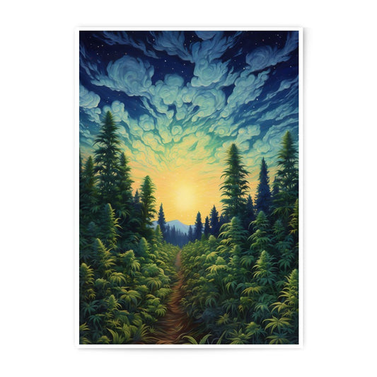 Cannabis Field Photographic Print, Forest Path Art Print, Night Sky Wall Art, Dreamy Nature Photo, Landscape Print, Home Decor - Tawshia