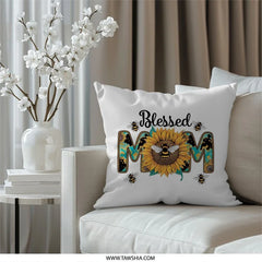 Blessed Mom Pillow, Sunflower Bee Pillow, Mothers Day Pillow, Gift for Mom Pillow, Decorative Pillow, Home Decor Pillow - Tawshia