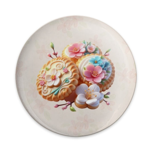 Floral Cookies Pinback Button, Cute Food Button, Spring Button, Pastel Aesthetic, Sweet Treat Pin, Elegant Kawaii Button - Tawshia