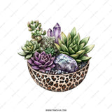 Succulent Tote Bag, Crystal Decor, Leopard Print Bowl, Modern Tote, Plant Art, Stylish Bag, Unique Design - Tawshia