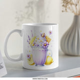 Lemonade Mug, Watercolor Mug, Floral Drink Mug, Summer Drink Mug, Purple Flowers Mug, Dessert Mug, Honeycomb Mug - Tawshia