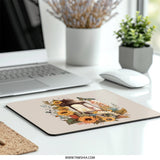 Sunflower Lantern Mouse Pad, Floral Butterfly Desk Mat, Unique Office Decor, Aesthetic Mousepad, Cute Computer Accessories, Gift for Her - Tawshia