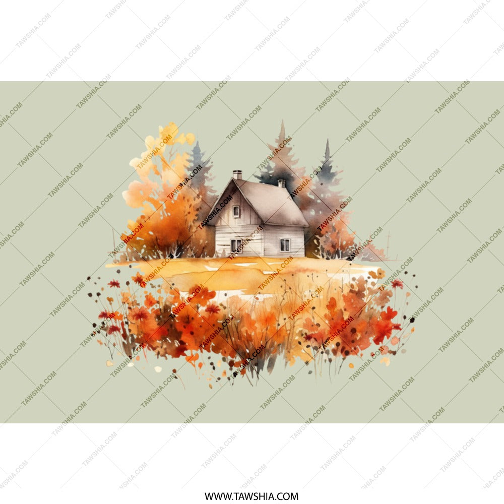 Watercolor Cabin Tumbler, Autumn Landscape, Rustic Chic Drinkware, Nature Lover Gift, Cozy Fall Vibes, Cute Travel Mug, Hot Cold Drinks - Tawshia