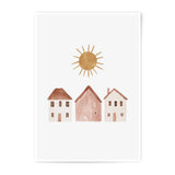 Watercolor Houses Photographic Print, Kids Room Decor, Sunshine Art, Nursery Wall Art, Playroom Art, Childrens Art, Cute House Picture - Tawshia