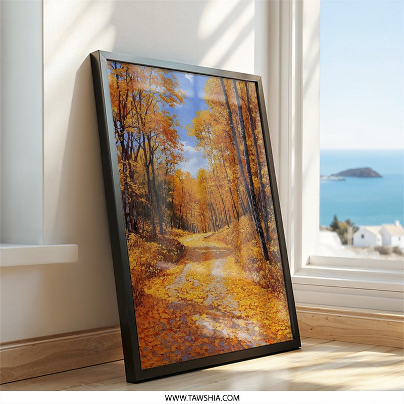 Autumn Path Wall Art, Fall Forest Print, Nature Painting, Trees and Leaves Art, Scenic Landscape, Home Decor - Tawshia