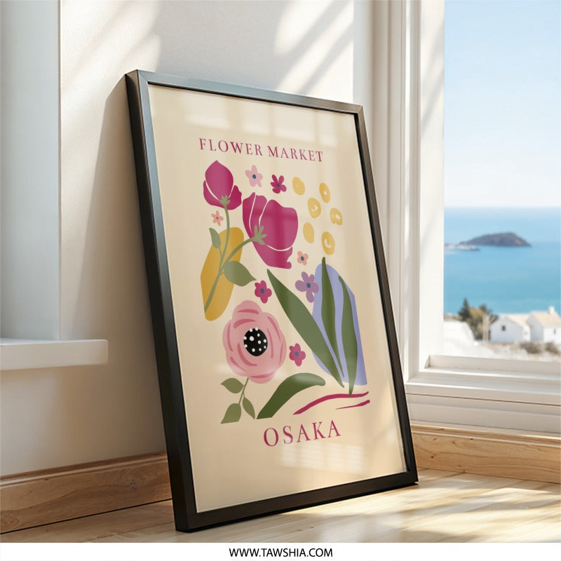 Flower Market Osaka Wall Art, Floral Wall Decor, Abstract Flowers Print, Botanical Wall Hanging, Art Print, Home Decor - Tawshia