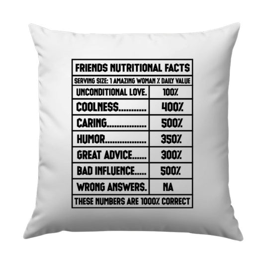 Best Friend Nutritional Facts Pillow, Friendship Gift, Amazing Woman, Funny Friend Quote, Gift for Friend, Decorative Throw Pillow - Tawshia