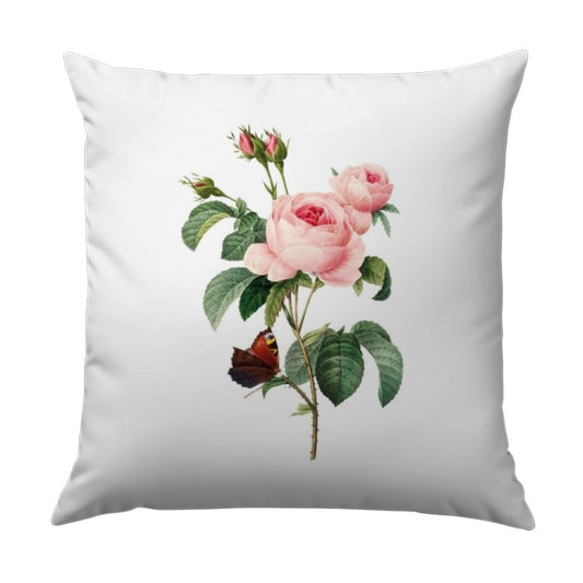 Pink Rose Pillow, Floral Throw Pillow, Butterfly Pillow, Vintage Flower Pillow, Home Decor, Accent Pillow, Botanical Art Pillow - Tawshia