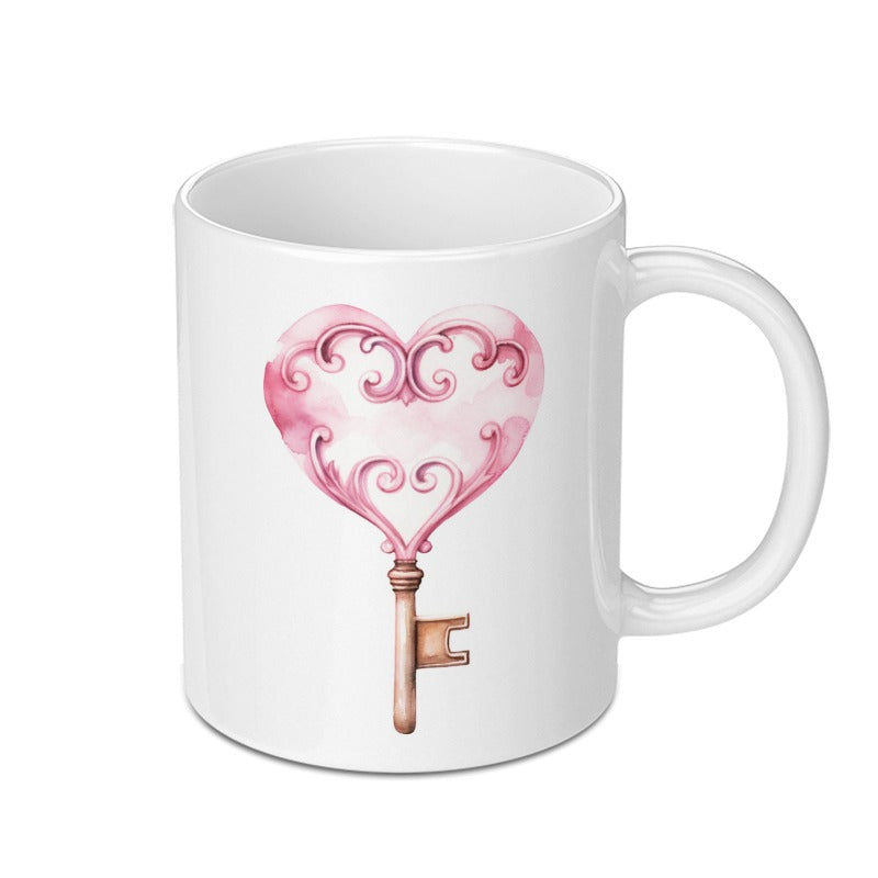 Heart Key Mug, Romantic Gift, Love Key Mug, Valentine's Day Mug, Unique Mug, Gift For Her, Gift For Him, Heart Decor Mug - Tawshia