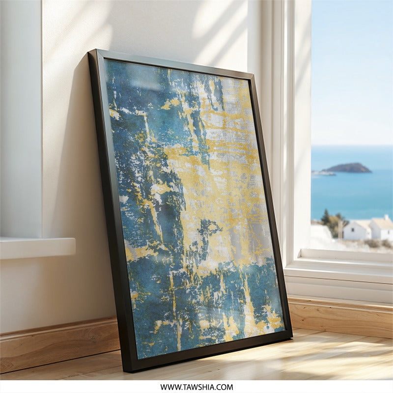 Abstract Wall Art Print, Blue and Gold Artwork, Modern Home Decor, Contemporary Wall Hanging, Unique Gift Idea - Tawshia