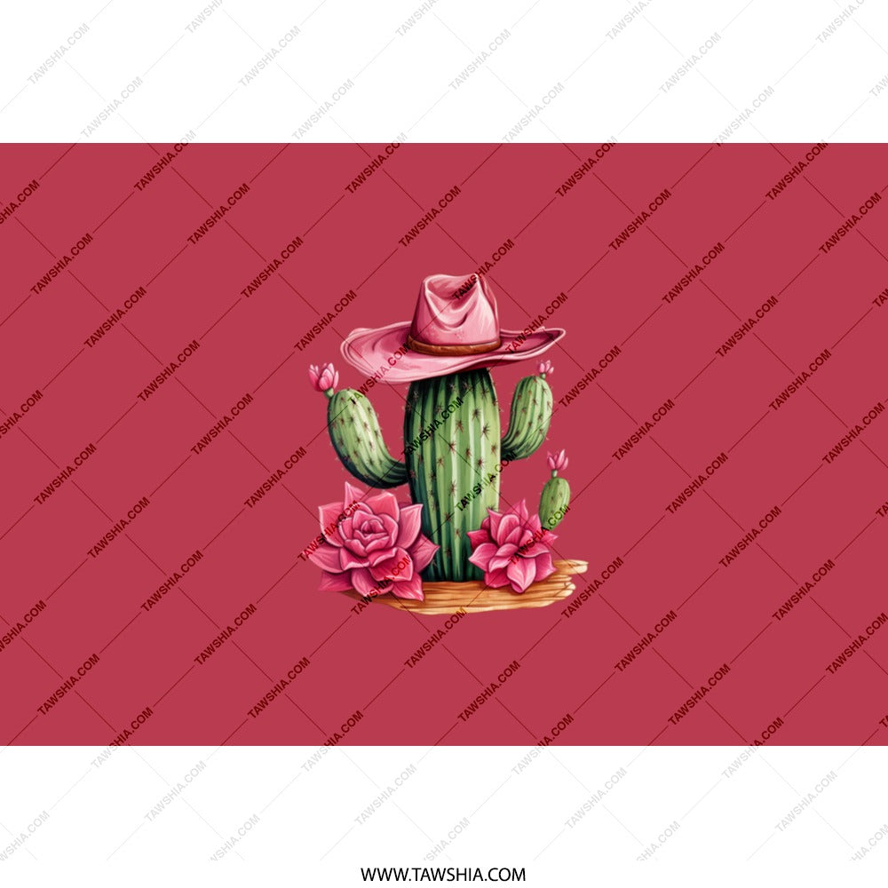Cactus Tumbler, Western Tumbler, Cactus with Cowboy Hat Tumbler, Desert Tumbler, Pink Flower Tumbler, Trendy Tumbler, Gift for Her, Cute - Tawshia