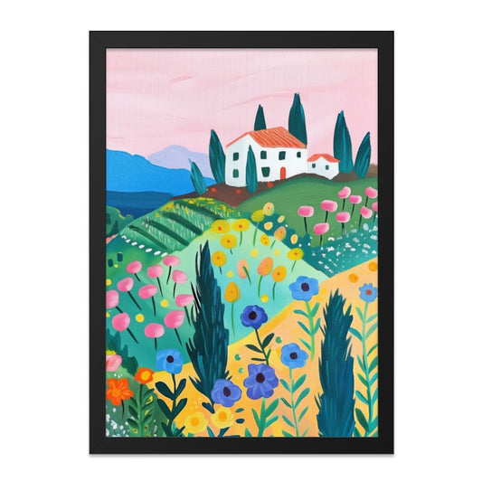 Tuscan Landscape Wall Art, Italian Countryside Print, House in Field Painting, Colorful Floral Artwork, Scenic Home Decor - Tawshia