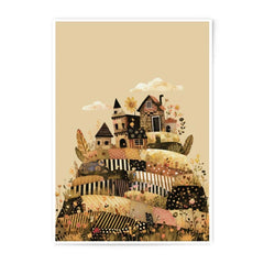 Whimsical Village Photographic Print, Fantasy Landscape Art, Quilted Hillside, Storybook Home Decor, Children's Room Art - Tawshia