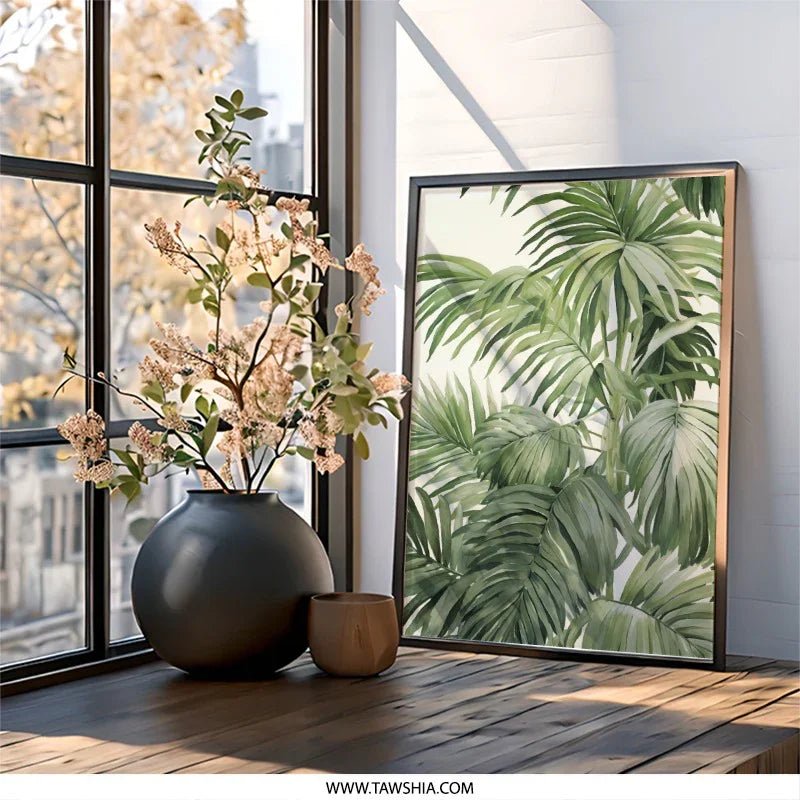 Tropical Palm Leaves Wall Art, Botanical Print, Greenery Wall Decor, Home Decor Art, Nature Inspired Artwork, Modern Art Print - Tawshia