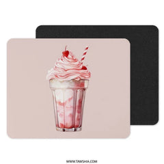 Strawberry Milkshake Mouse Pad, Cute Drink Mousepad, Foodie Desk Decor, Pink Aesthetic Office, Sweet Treat Gift, Kawaii Desk Accessory - Tawshia
