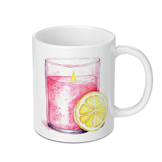 Pink Candle Mug, Lemon Slice, Watercolor Mug, Cute Coffee Mug, Tea Cup, Aesthetic Drinkware, Unique Mug Gift, Colorful Mug, Pretty Mug - Tawshia