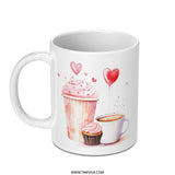 Cupcake Heart Mug, Coffee Cup Mug, Watercolor Mug, Valentine Mug, Pink Mug, Gift Mug, Cute Mug, Foodie Mug (130 characters) - Tawshia