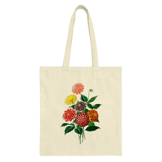 Dahlia Flower Tote Bag, Botanical Print Tote, Vintage Floral Handbag, Colorful Flowers, Garden Lover Gift, Reusable Shopping Bag - Tawshia