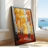 Autumn Birch Trees Wall Art, Fall Foliage Painting Print, Orange Landscape Decor, Seasonal Artwork, Nature Inspired Home Decor - Tawshia