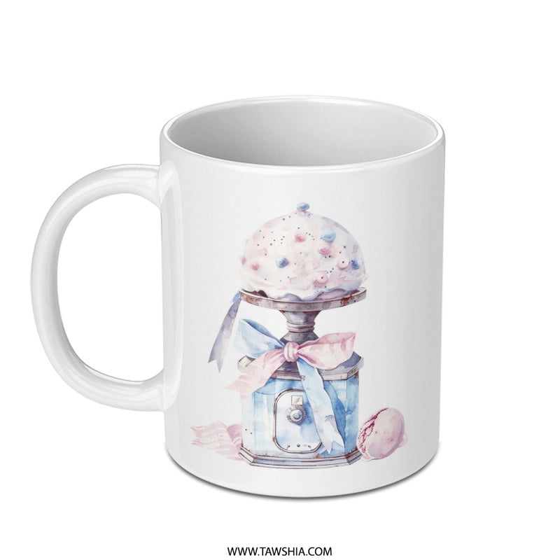 Watercolor Cake Safe Mug, Whimsical Foodie Gift, Pink Blue Kitchen Decor, Cute Bakery Lover Coffee Cup, Unique Art Gift Mug - Tawshia