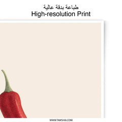 Red Chili Peppers Photographic Print, Kitchen Art, Food Illustration, Botanical Art, Spice Decor, Minimalist Art, Modern Home Decor - Tawshia