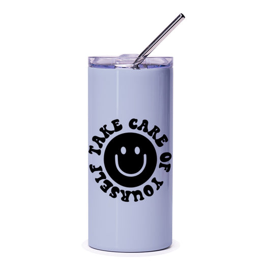 Take Care of Yourself Tumbler, Smiley Face Tumbler, Mental Health Tumbler, Positive Affirmation, Trendy Tumbler, Tumbler with Straw - Tawshia