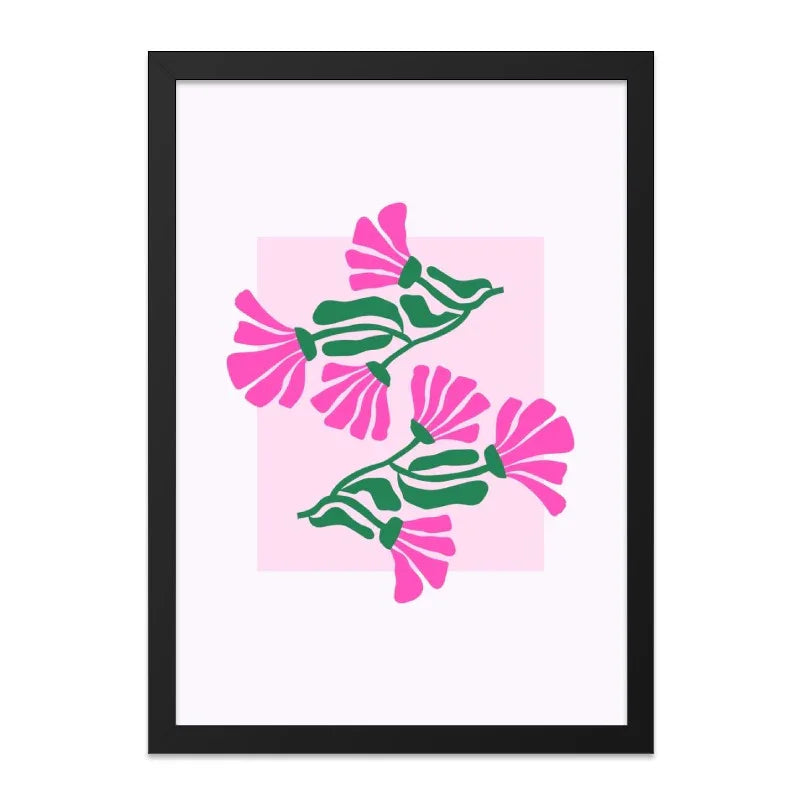 Pink Flower Wall Art, Floral Print, Botanical Home Decor, Minimalist Art Print, Trendy Wall Decor, Pink and Green Art, Framed Artwork - Tawshia