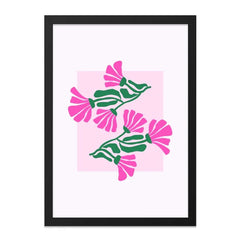 Pink Flower Wall Art, Floral Print, Botanical Home Decor, Minimalist Art Print, Trendy Wall Decor, Pink and Green Art, Framed Artwork - Tawshia