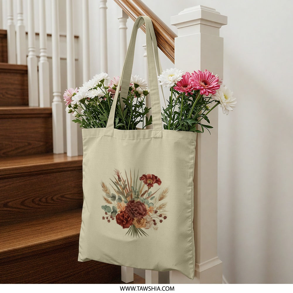 Floral Bouquet Tote Bag, Autumn Flowers, Rustic Floral, Botanical Art Tote, Nature Lover Gift, Everyday Bag, Shopping Tote - Tawshia