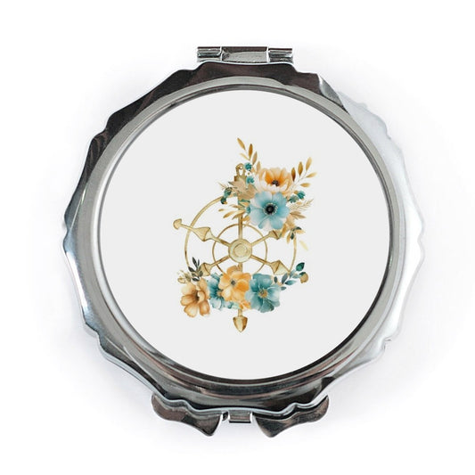 Floral Ship Wheel Pocket Mirror, Nautical Gift, Boating Accessory, Travel Mirror, Handbag Mirror, Cute Mirror, Compact Mirror - Tawshia