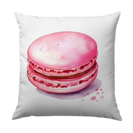 Macaron Pillow, Pink Dessert Pillow, Watercolor Food Art Pillow, Kitchen Decor Throw Pillow, Cute Pillow Design, Bakery Art Pillow - Tawshia