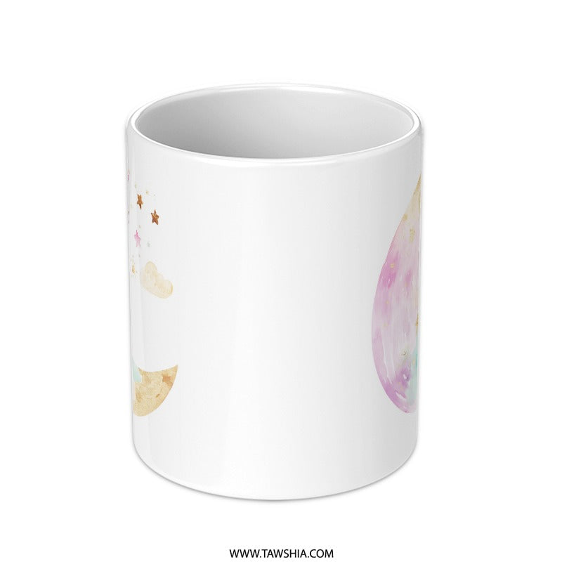 Crescent Moon Mug, Watercolor Stars Mug, Celestial Mug, Dreamy Mug, Unique Coffee Mug, Gift Mug, Hot Chocolate Mug, Cozy Mug, Moon Lover Mug SKU: MG10004208 - Tawshia